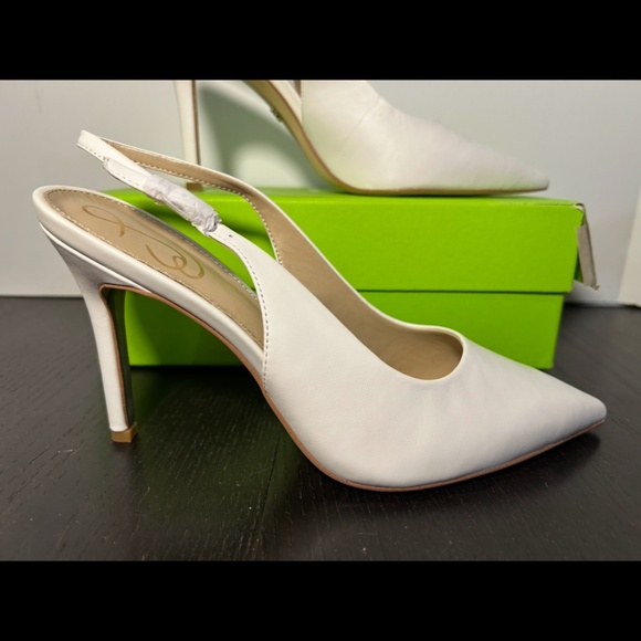 Sam Edelman Hazel Leather Slingback Pumps Heels Off White Womans 9W Wide - Picture 1 of 16